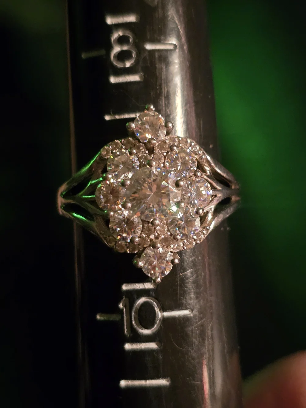 JTV Silver-Tone Strontium Titanate Cluster Ring with Sparkling Zicron Stones